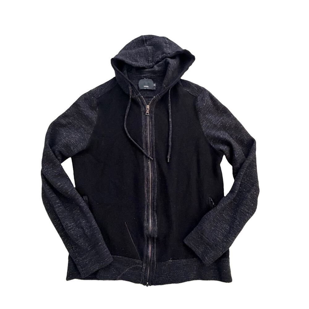 VINCE Black Grey Wool Linen Full Zip Hoodie Sweatshirt Sz XL